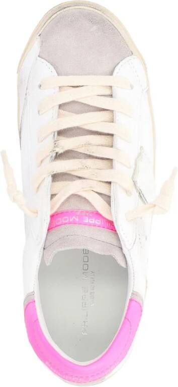 Philippe Model Vintage Sneaker in wit en fluorescerend roze White Dames