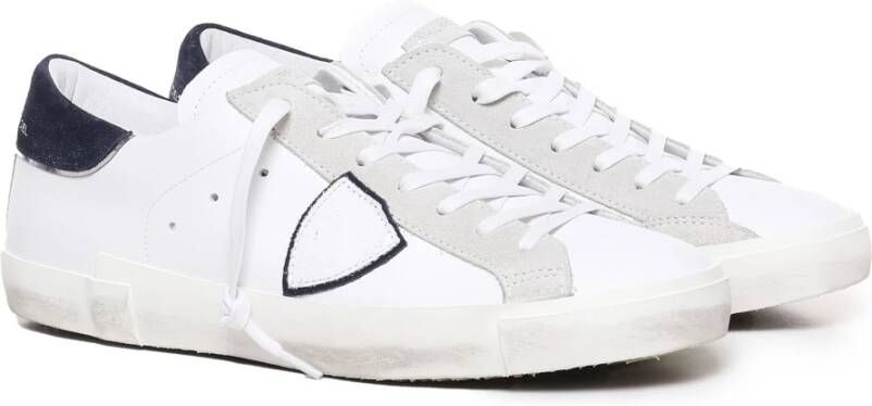 Philippe Model Wit Blauw Lage Kalfsleren Sneakers White Heren