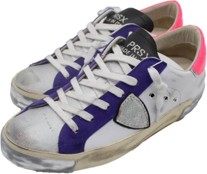 Philippe Model Wit Paarse Sneakers Multicolor Heren