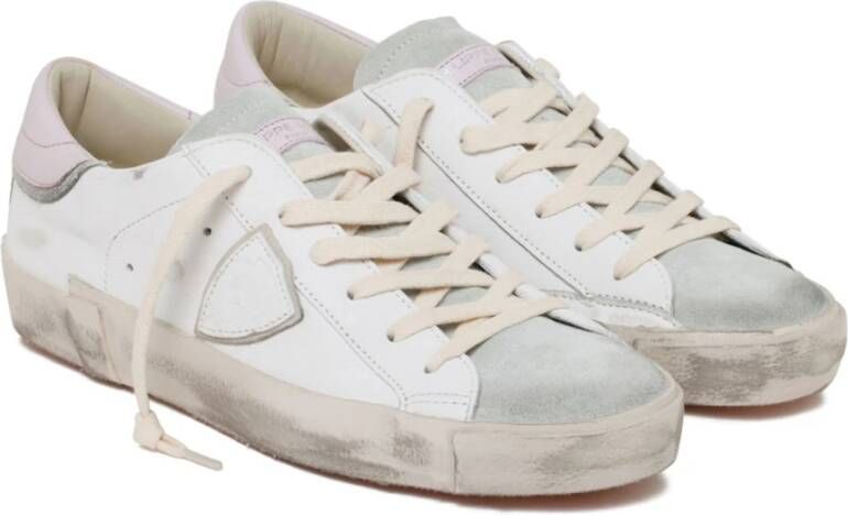 Philippe Model Wit Roze Logo Patch Sneakers White Dames