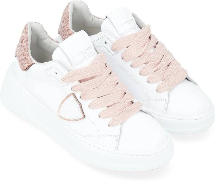 Philippe Model Witte en roze geweven sneaker White Dames