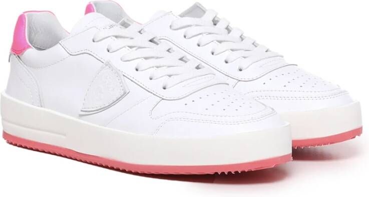 Philippe Model Witte en Roze Sneakers met Logo White Dames