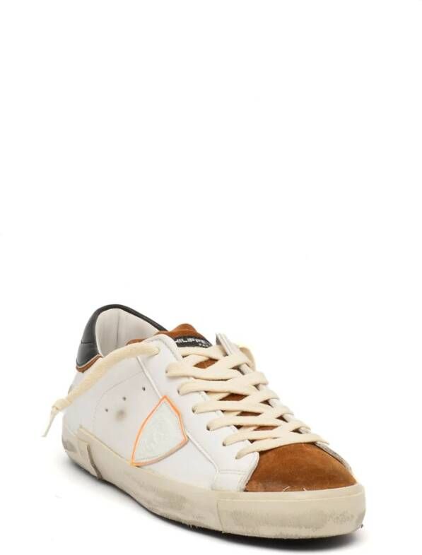 Philippe Model Witte en zwarte leren sneakers White Heren