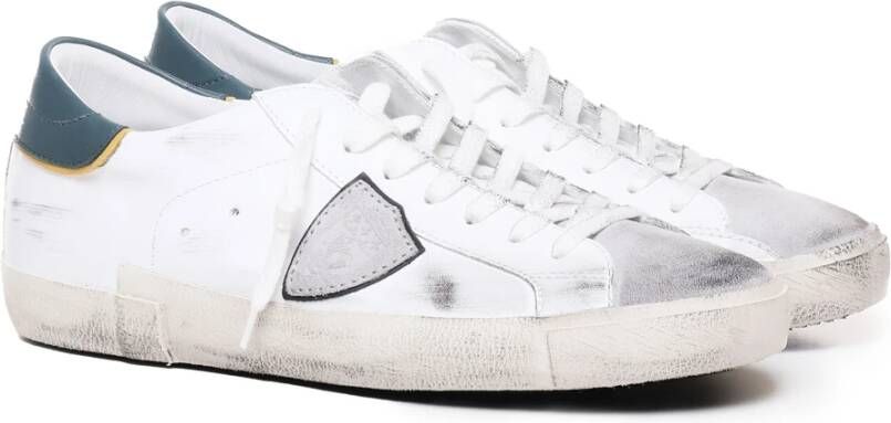 Philippe Model Witte Groene Lage Kalfsleren Sneakers White Heren