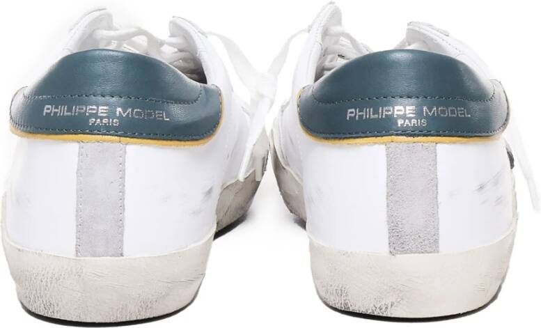 Philippe Model Witte Groene Lage Kalfsleren Sneakers White Heren