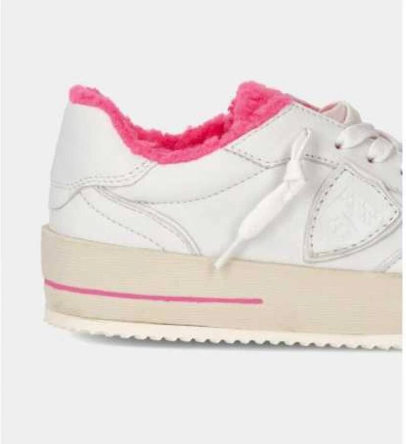 Philippe Model Witte lage sneakers met roze eco bont White Dames