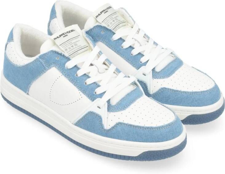 Philippe Model Witte leren en denim sneakers Blue Heren