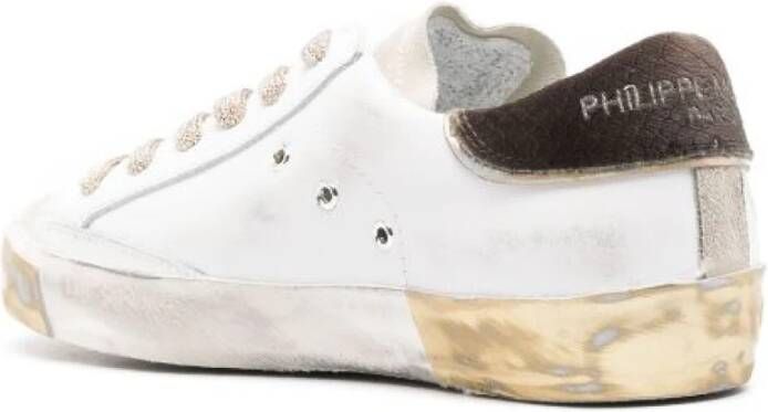 Philippe Model Witte Leren Sneakers Distressed Finish White Dames