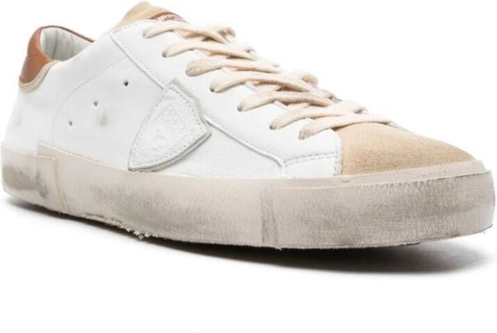 Philippe Model Witte Leren Sneakers Logo Patch White Heren