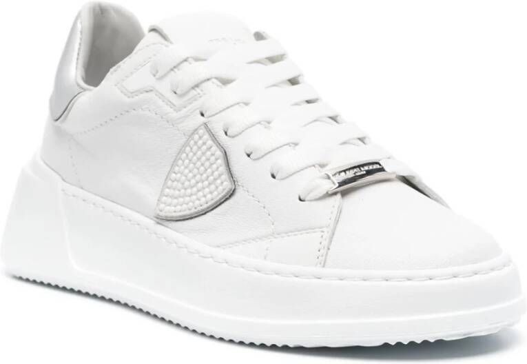 Philippe Model Witte Leren Sneakers Logo Plaque White Dames