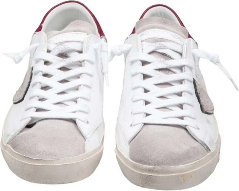 Philippe Model Witte Leren Sneakers met Bourgondische Accenten White Heren