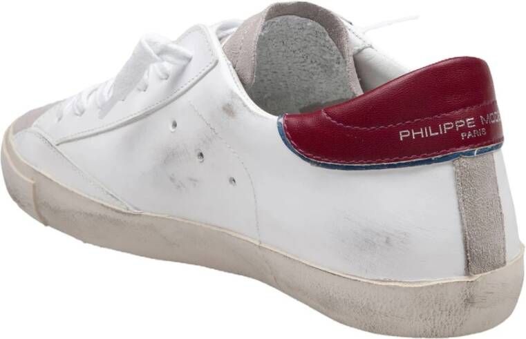 Philippe Model Witte Leren Sneakers met Bourgondische Accenten White Heren