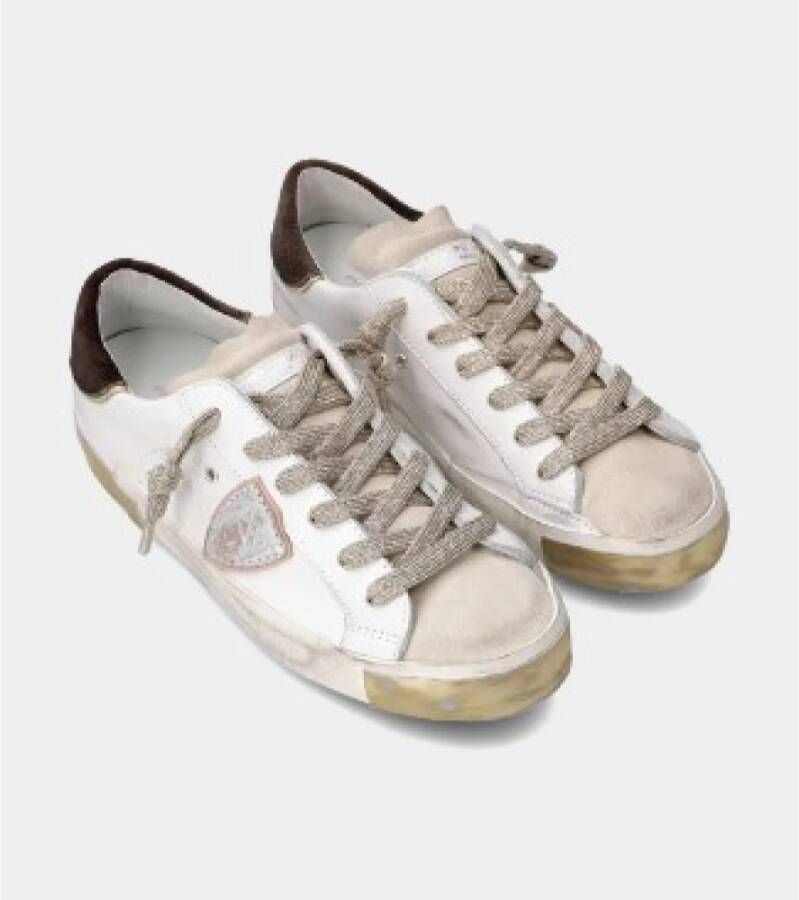 Philippe Model Witte Leren Sneakers met Gouden Accenten Beige Dames