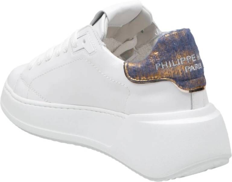 Philippe Model Witte leren sneakers met gouden hiel White Dames