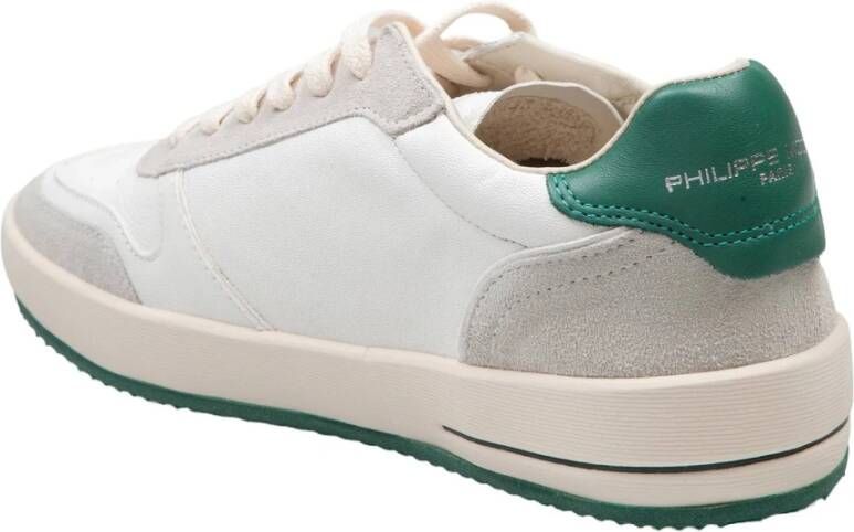 Philippe Model Witte Leren Sneakers met Groene Details Multicolor Heren