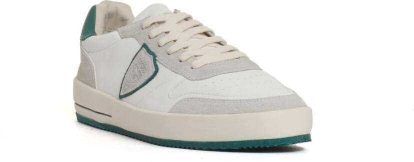 Philippe Model Witte Leren Sneakers met Groene Spoiler Multicolor Heren