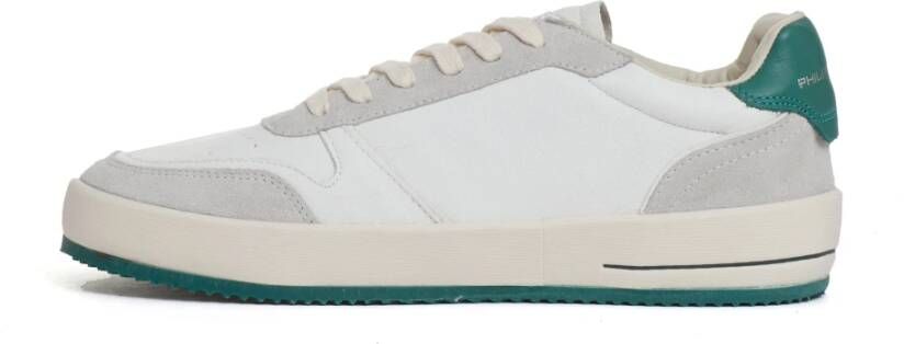 Philippe Model Witte Leren Sneakers met Groene Spoiler Multicolor Heren