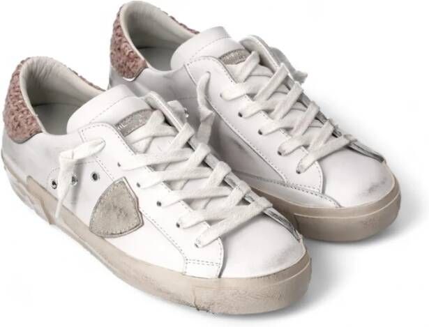 Philippe Model Witte leren sneakers met roze hiel White Dames