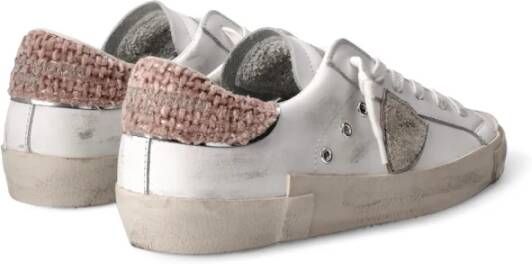 Philippe Model Witte leren sneakers met roze hiel White Dames