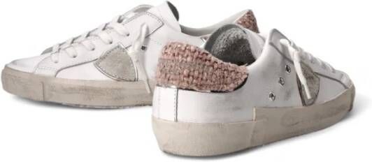 Philippe Model Witte leren sneakers met roze hiel White Dames