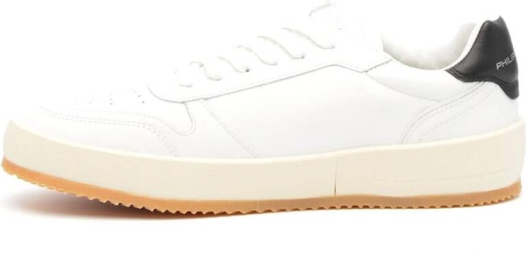 Philippe Model Witte Leren Sneakers met Zwarte Detail White Heren