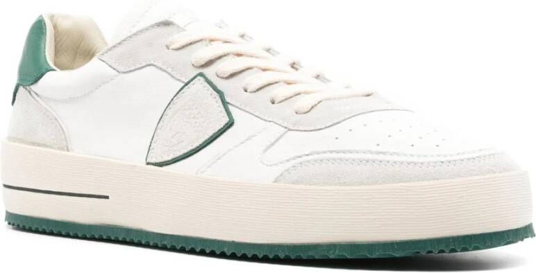 Philippe Model Witte Leren Sneakers Ronde Neus Logo Detail White Heren