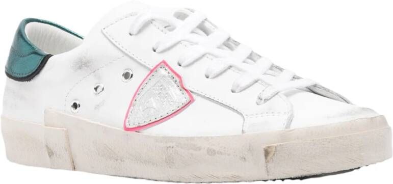 Philippe Model Witte Sneakers met Petroleumkleurige Topper White Dames