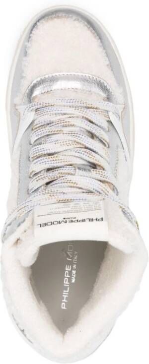 Philippe Model Witte Sneakers Metallic Finish Kleurblok Ontwerp White Dames