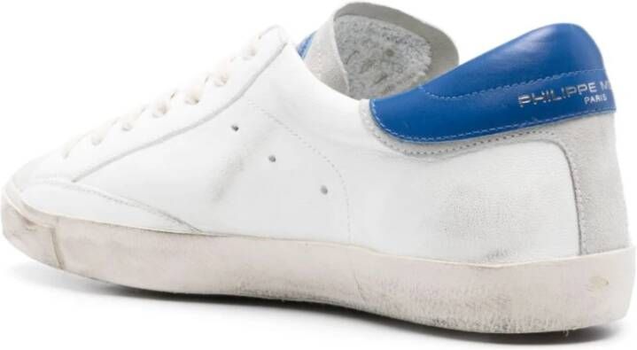 Philippe Model Witte Vetersneakers met Distressed Finish White Heren