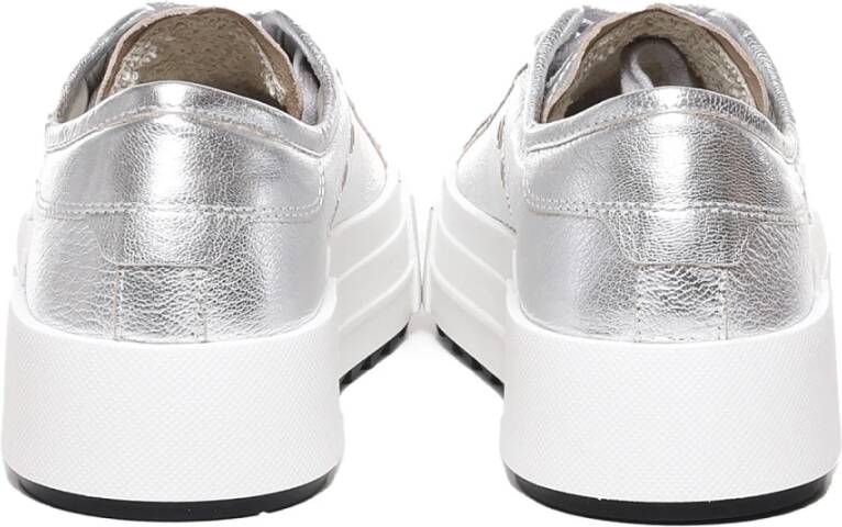 Philippe Model Zilveren Leren Sneakers met Metalen Detail Gray Dames