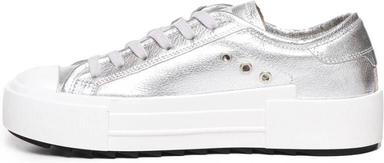 Philippe Model Zilveren Leren Sneakers met Metalen Detail Gray Dames