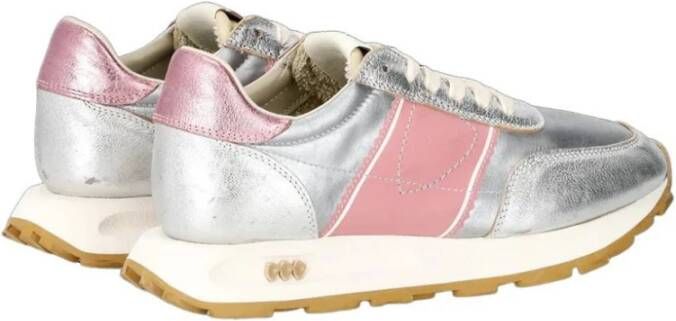 Philippe Model Zilveren Leren Sneakers met Roze Details Multicolor Dames