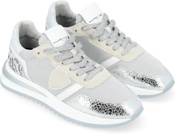 Philippe Model Zilveren Stof en Leren Sneaker 2.1 Gray Dames