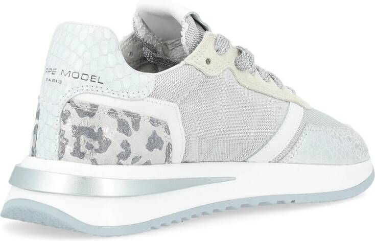 Philippe Model Zilveren Stof en Leren Sneaker 2.1 Gray Dames