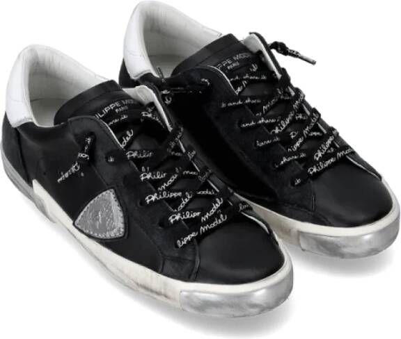 Philippe Model Zwarte gelamineerde leren sneakers Prsx Black Dames