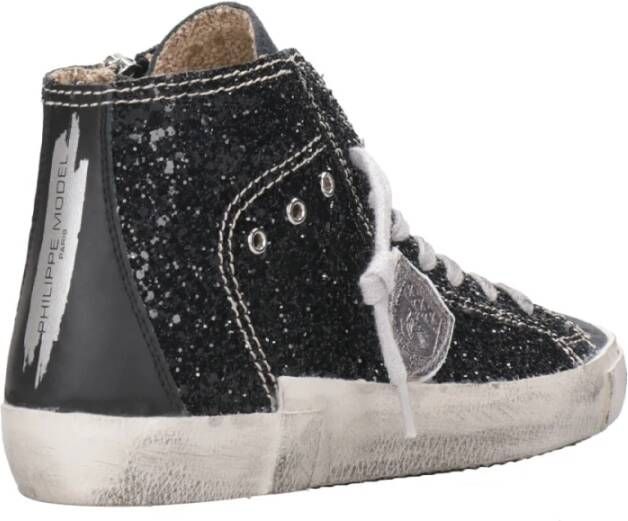 Philippe Model Zwarte Hoge Sneakers Leer Suède Glitter Black Dames