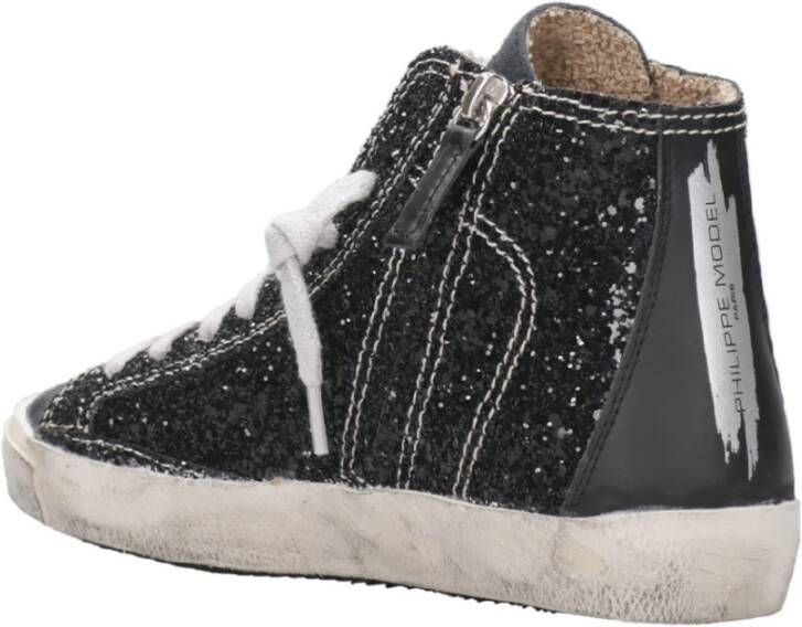 Philippe Model Zwarte Hoge Sneakers Leer Suède Glitter Black Dames