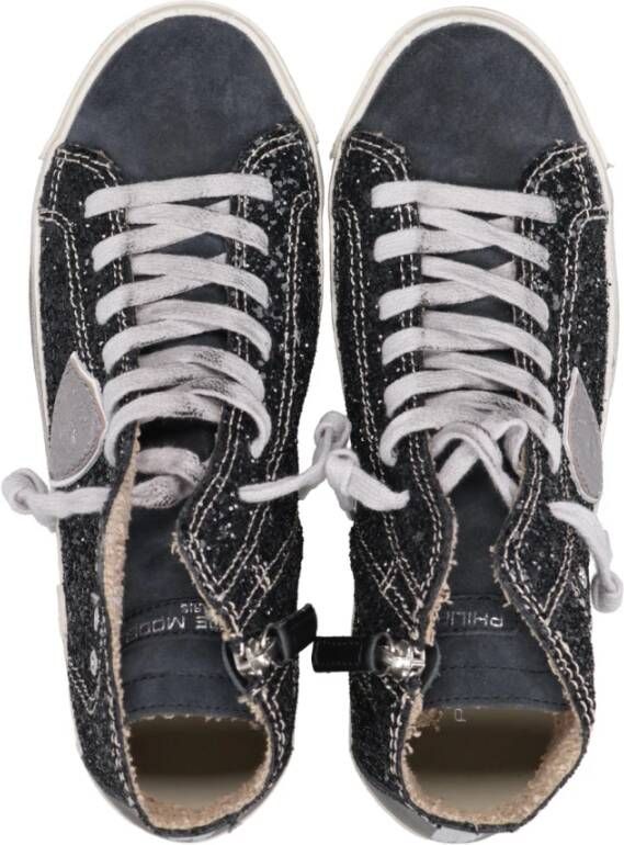 Philippe Model Zwarte Hoge Sneakers Leer Suède Glitter Black Dames