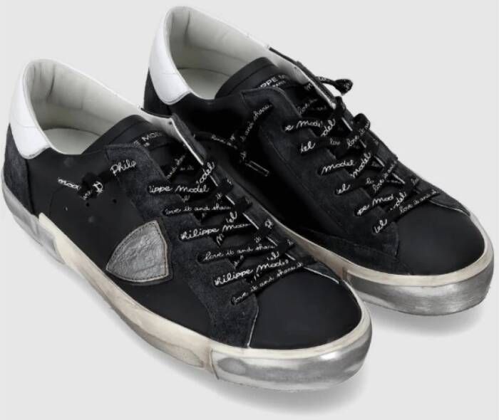 Philippe Model Zwarte lage sneakers met metalen details Black Heren