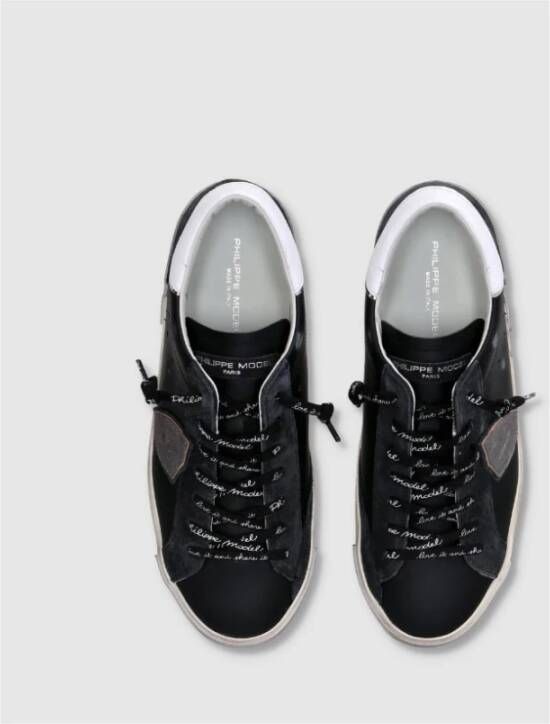 Philippe Model Zwarte lage sneakers met metalen details Black Heren