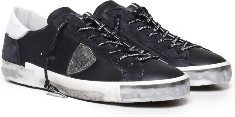 Philippe Model Zwarte Leren Lage Sneakers Black Heren