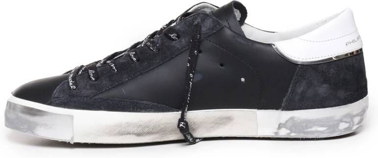 Philippe Model Zwarte Leren Lage Sneakers Black Heren