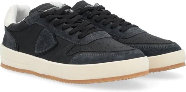 Philippe Model Zwarte Leren Sneaker Nice Suède Details Black Heren