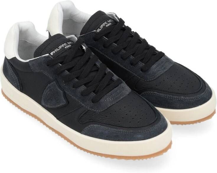 Philippe Model Zwarte Leren Sneaker Nice Suède Details Black Heren