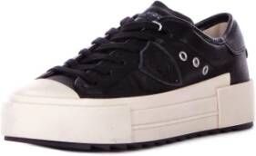 Philippe Model Zwarte Leren Sneakers Logo Zijkant Black Dames