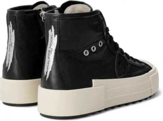 Philippe Model Zwarte leren sneakers met rubberen zool Black Dames