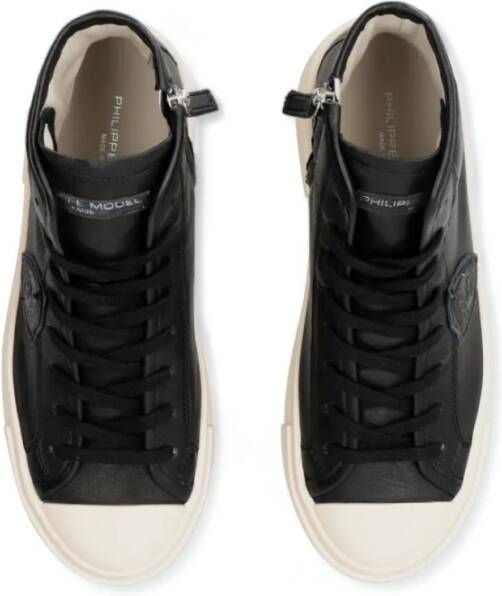 Philippe Model Zwarte leren sneakers met rubberen zool Black Dames