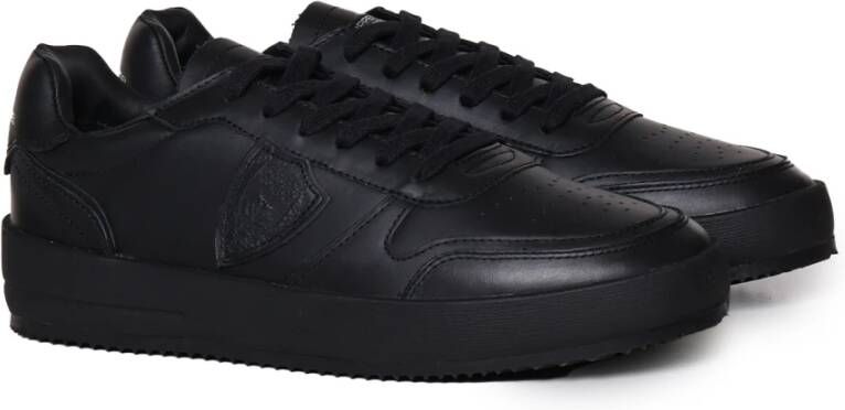 Philippe Model Zwarte Leren Sneakers met Rubberen Zool Black Heren