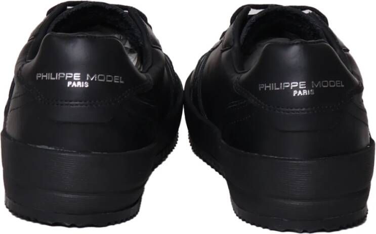 Philippe Model Zwarte Leren Sneakers met Rubberen Zool Black Heren