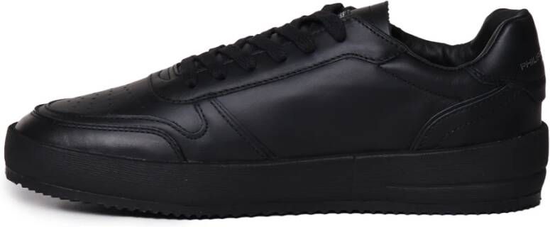 Philippe Model Zwarte Leren Sneakers met Rubberen Zool Black Heren